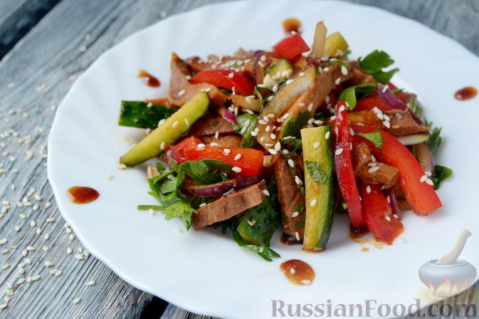 Салат с языком и свежим огурцом - рецепты с фото