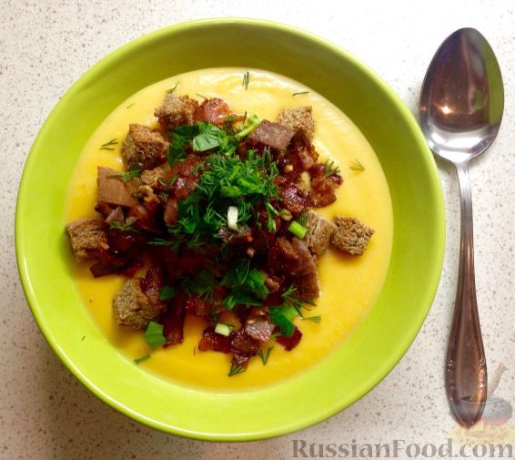 Видео-рецепт тыквенного крем-супа со сливками и курицей