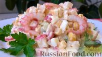 Фото к рецепту: Салат крабовый, с креветками и свежим огурцом