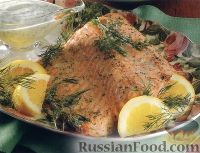 Фото к рецепту: Запеченный лосось с укропом, под соусом из йогурта