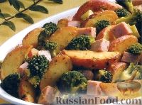 Фото к рецепту: Картофель с брокколи и ветчиной