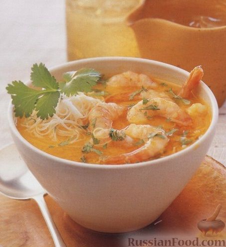 Рецепт Малайский суп с рисовой лапшой и креветками