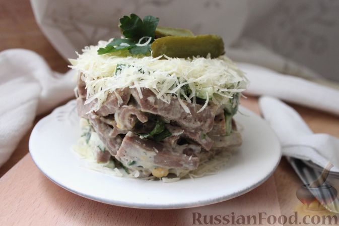 Салат с языком и грибами, пошаговый рецепт на ккал, фото, ингредиенты - Стелла