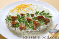 Фото к рецепту: Салат с копчёной курицей и маринованными грибами