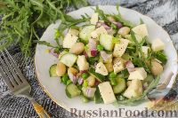 Фото к рецепту: Салат из огурцов, зеленого горошка, фасоли и феты