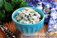Фото к рецепту: Салат из куриных сердечек, с грибами