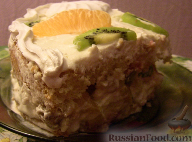Рецепт Бисквитный торт с зефиром и фруктами