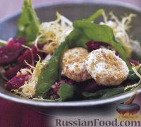 Фото к рецепту: Салат из свеклы, руколы и козьего сыра