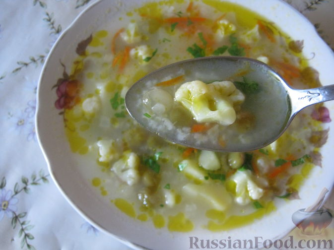 Рецепт Суп с цветной капустой и горошком
