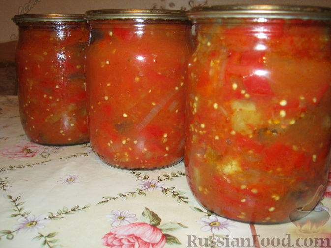 Рецепт Баклажаны консервированные с перцем и помидорами