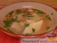 Фото к рецепту: Постный суп с грибами и манными клецками