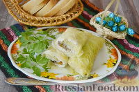 Фото к рецепту: Голубцы из савойской капусты с курицей и грибами