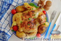 Фото к рецепту: Курица в пикантном маринаде с хреном, запеченная в рукаве