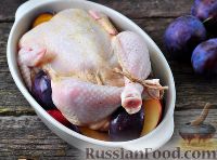 Фото приготовления рецепта: Запеченная курица с яблоками и сливами - шаг №6