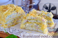 Фото к рецепту: Закусочный "Наполеон" с сыром, ветчиной и ананасом