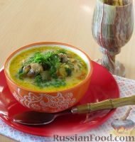 Фото к рецепту: Куриный суп с грибами и плавленым сыром