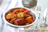 Фото к рецепту: Овощное рагу с копчеными колбасками