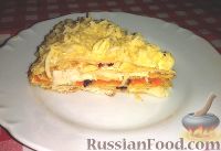 Фото к рецепту: Закусочный блинный торт с курицей и грибами