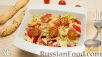 Фото к рецепту: Салат с колбасой и сыром (без майонеза)