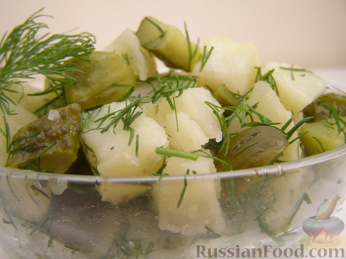 Рецепт Салат картофельный с маринованными огурцами и укропом