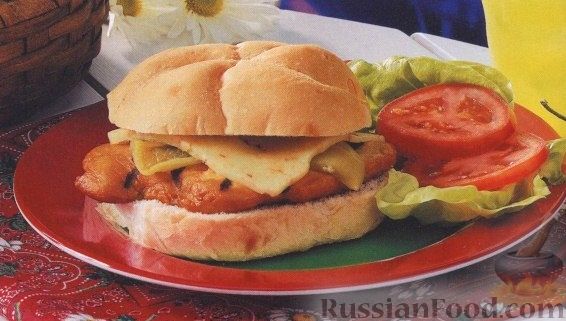 Рецепт Гамбургер с куриным филе, приготовленный на гриле