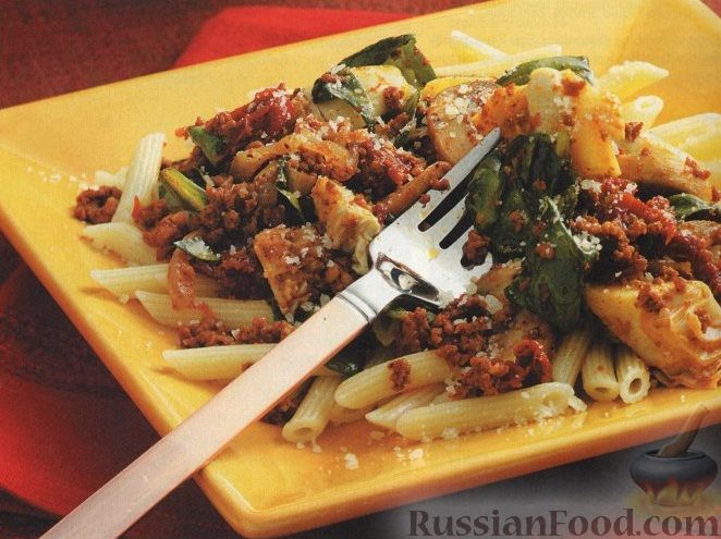 Рецепт Макароны с мясом и шпинатом