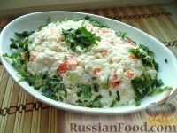 Фото к рецепту: Салат из печени трески (минтая) с рисом