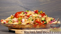 Фото к рецепту: Тёплый салат с пастой и тунцом