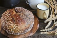 Фото к рецепту: Хлеб без замеса, с семенами льна и подсолнечника