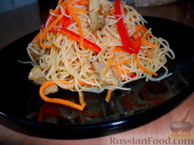 Рисовая лапша с курицей и овощами рецепт фото пошагово и видео