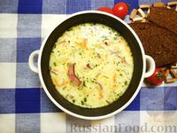 Фото к рецепту: Сырный суп с копчеными колбасками