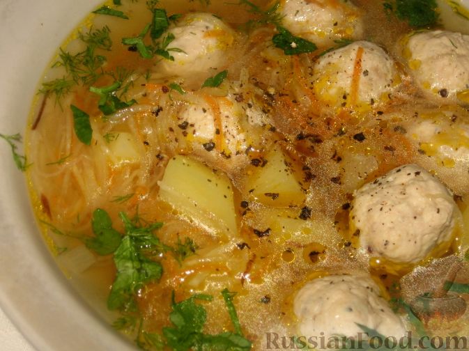 Суп с фрикадельками из куриного фарша и рисом и картошкой рецепт с фото пошагово