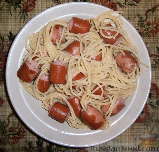 Рецепт Сосиски "на спагетти"