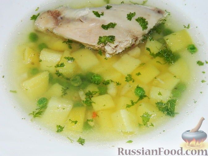 Рецепт Картофельный суп с курицей и зеленым горошком