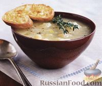 Фото к рецепту: Легкий картофельный суп с сырными тостами