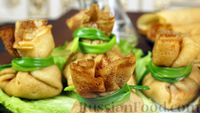 Фото к рецепту: Ажурные блинчики-мешочки с начинкой из картофеля и бекона