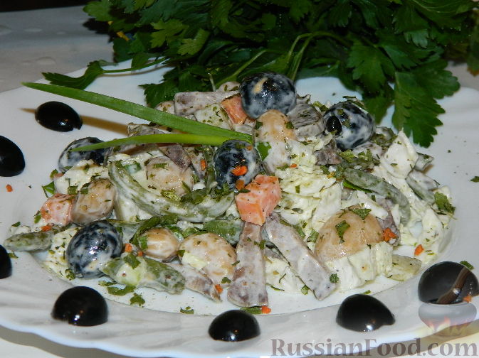 Салат из языка с орехами и зеленой фасолью , пошаговый рецепт с фото на ккал