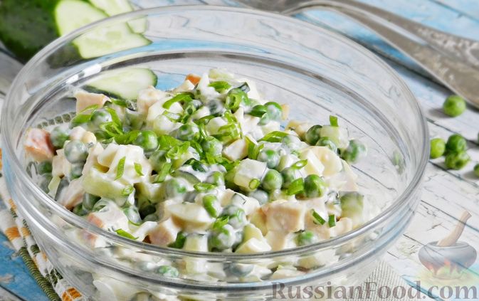 Салат из огурцов, зелёного горошка и зелени — рецепты | Дзен