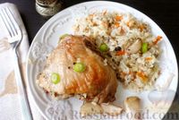 Фото к рецепту: Курица, запечённая с рисом, в духовке