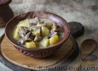 Фото к рецепту: Картофель, тушенный с грибами, в сметанном соусе