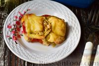 Фото к рецепту: Баклажаны, запеченные с куриным филе, помидорами и сыром