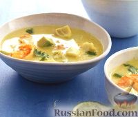 Фото к рецепту: Суп из креветок и рыбы