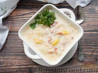 Фото к рецепту: Сырный суп с беконом и вермишелью