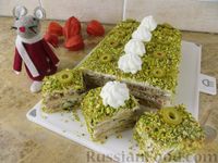 Фото к рецепту: Закусочный торт "Морской Наполеон" с селёдкой и крабовыми палочками