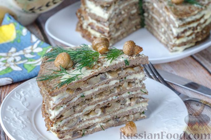 Печеночный торт с грибами, пошаговый рецепт на ккал, фото, ингредиенты - Виктория