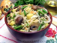 Фото к рецепту: Салат с шампиньонами, картофелем и квашеной капустой