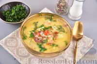 Фото к рецепту: Сливочный суп с курицей, колбасой и вермишелью