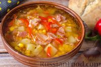 Фото к рецепту: Картофельно-кукурузный суп с беконом