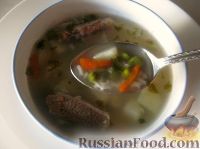 Фото к рецепту: Суп рисовый из говядины с горошком