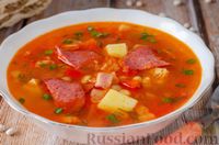 Фото к рецепту: Томатный суп с фасолью, копчёностями и овощами